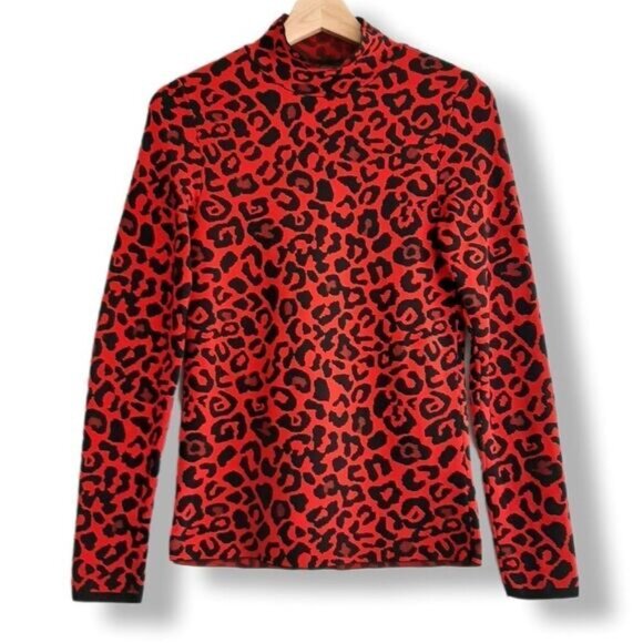 RIVER ISLAND Leopard Print Fine Knit Sweater T-Neck Top Sz M - Picture 3 of 12
